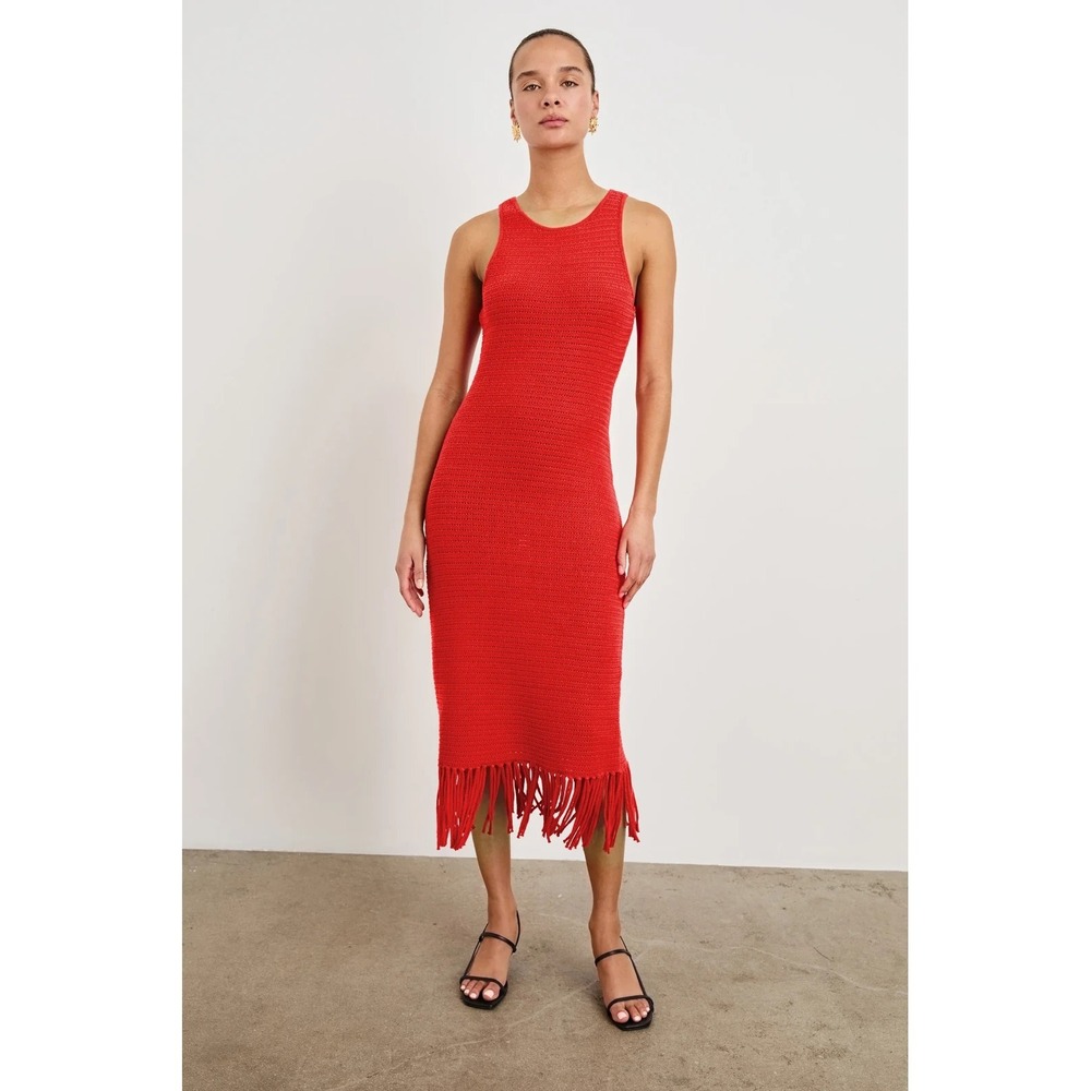 Rails Nia Fringe Midi Tank Dress Cheery Red L Crochet Sweater Sleeveless Summer